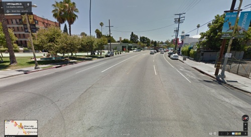 Using the bike lane on Sunset and passing the Sunset-Silverlake Junction Plaza.