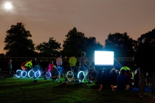 Bike-In Movie Night at Marsh Park had a full house, with over 100 people showing up on bikes. Image: East Side Riders BC. 